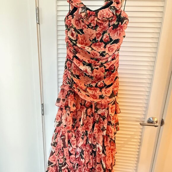 Red Floral Ruffle Maxi Dress Sz L - Picture 4 of 5